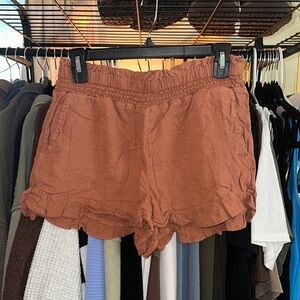 Aerie High Waist Brown and Orange Shorts with Ruffled Hem